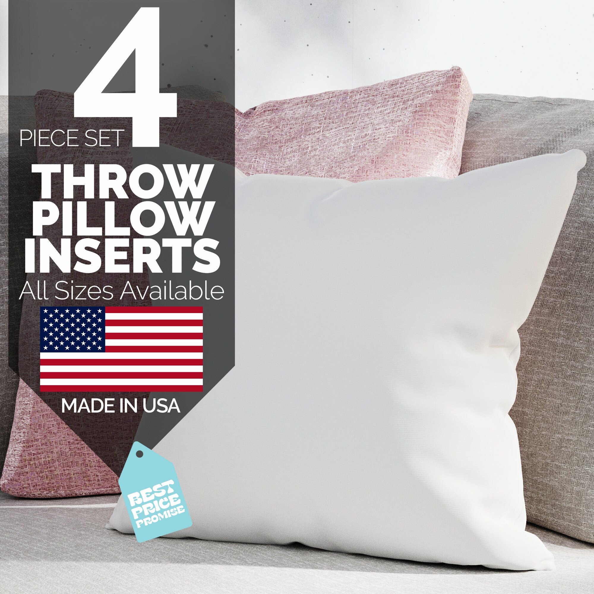 Set of 4 Throw Pillow Inserts With Down Alternative Pillow