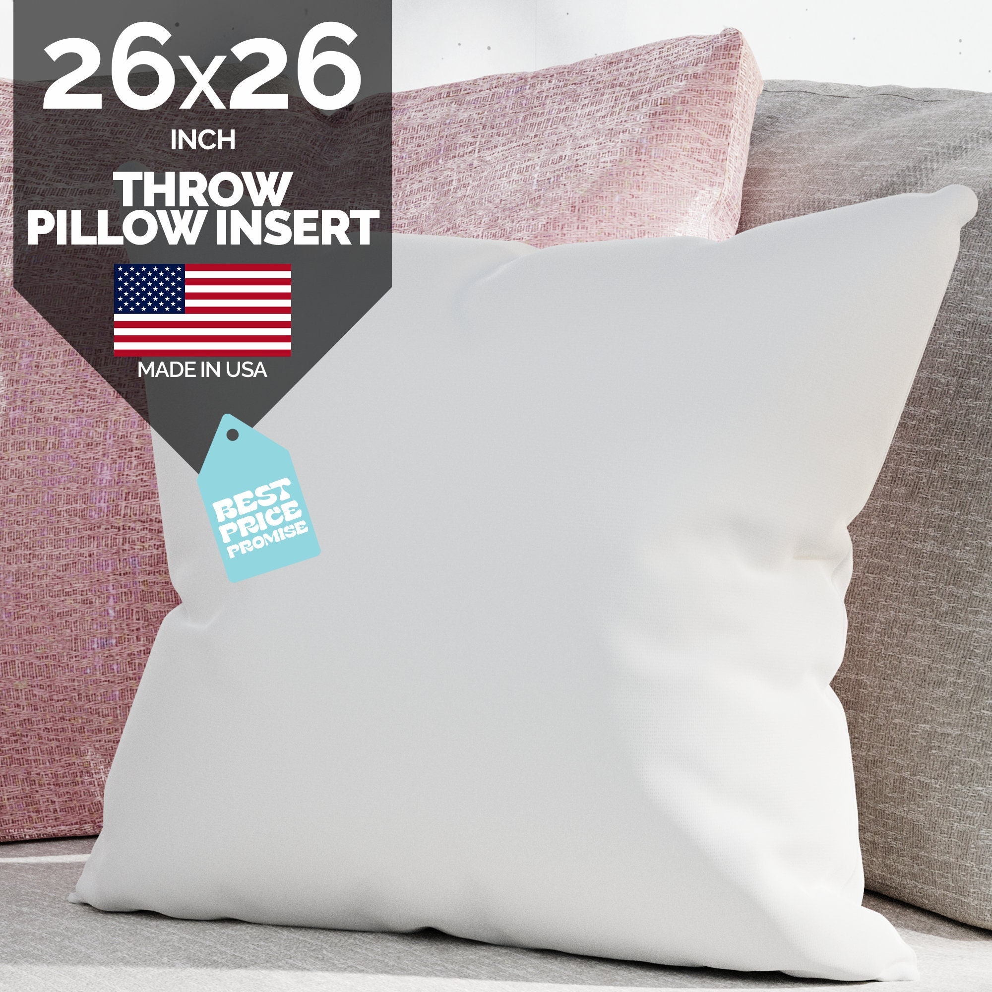 ACCENT HOME Pack of 4 pc Hypoallergenic Square Form Decorative Throw Pillow  Inserts Couch Sham Cushion Stuffer - 18 x 18 inches