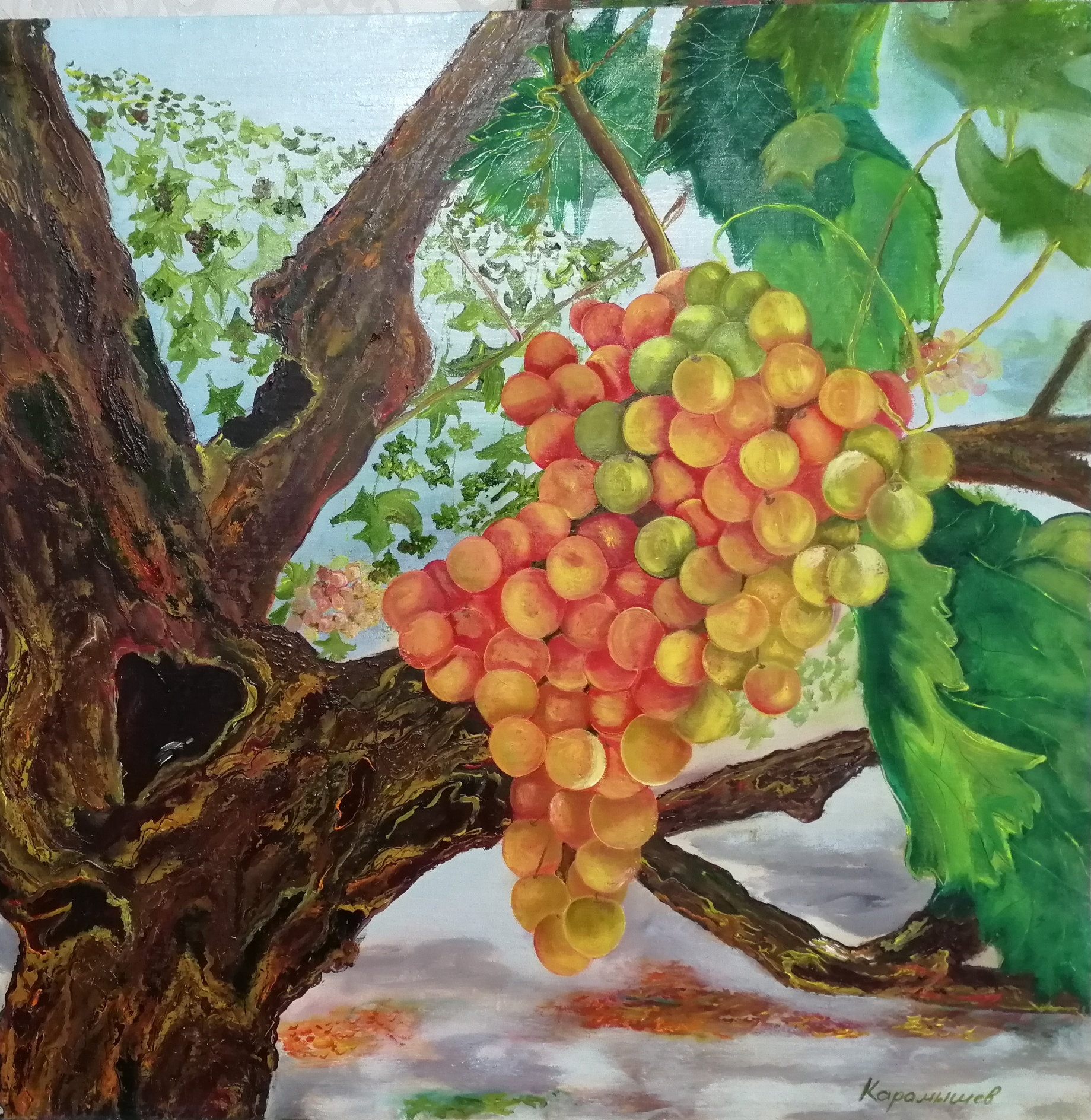 Bunch of grapes Original oil painting Grape vine 50 by 50 cm Etsy