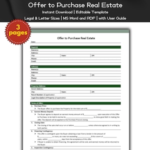 Offer to Purchase Form Editable and Printable Template | Real Estate Agents | Real Estate Property Listings | Agent Marketing | Home Listing