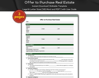 Formulário de oferta de compra editável e modelo para impressão | Agentes imobiliários | Listagens de imóveis | Marketing de agentes | Listagem de imóveis
