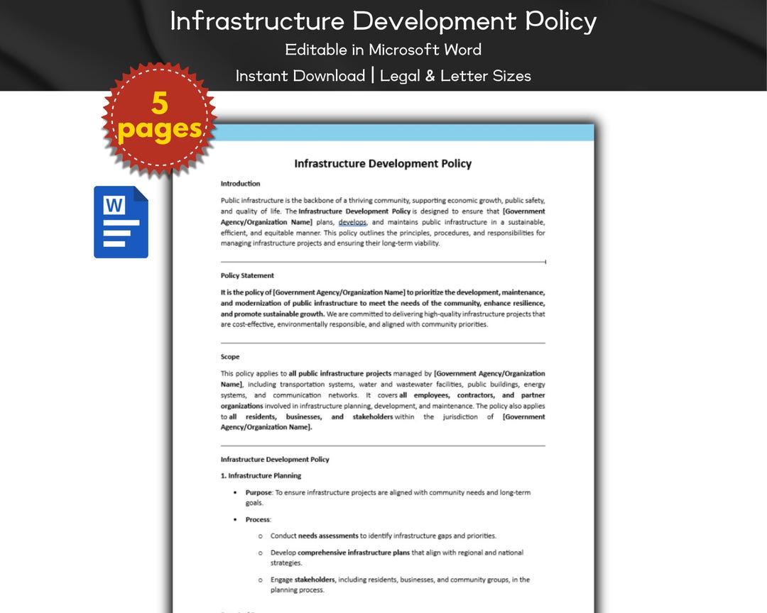 Infrastructure Development Policy Editable Template, Government and ...