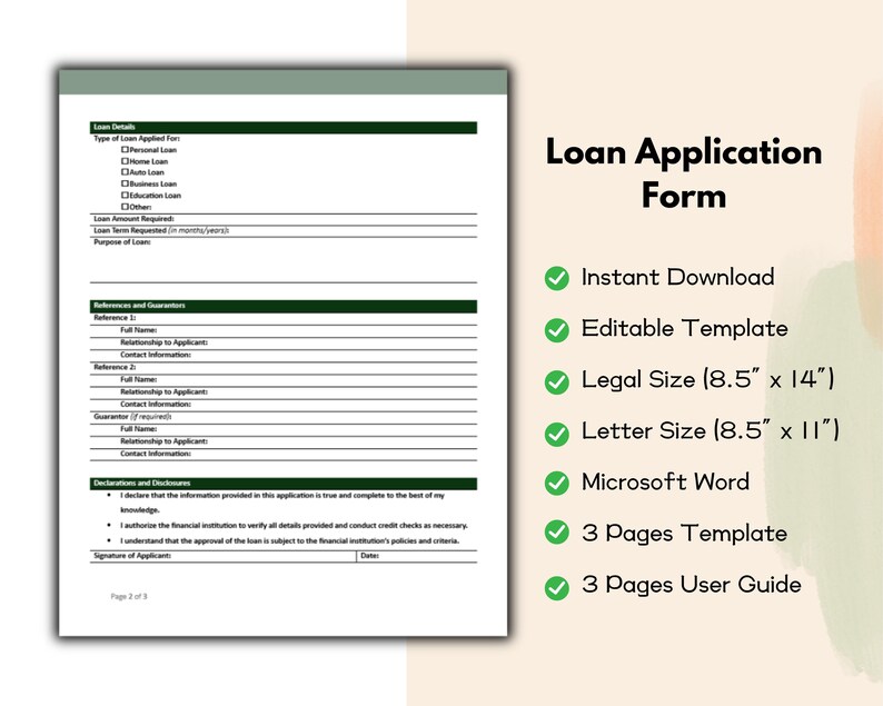 Loan Application Form – Editable and Printable Template for Personal or ...