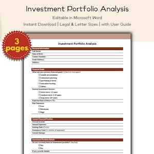 Investment Portfolio Analysis – Editable and Printable Template for Tracking, Evaluating, and Optimizing Your Investment Holdings