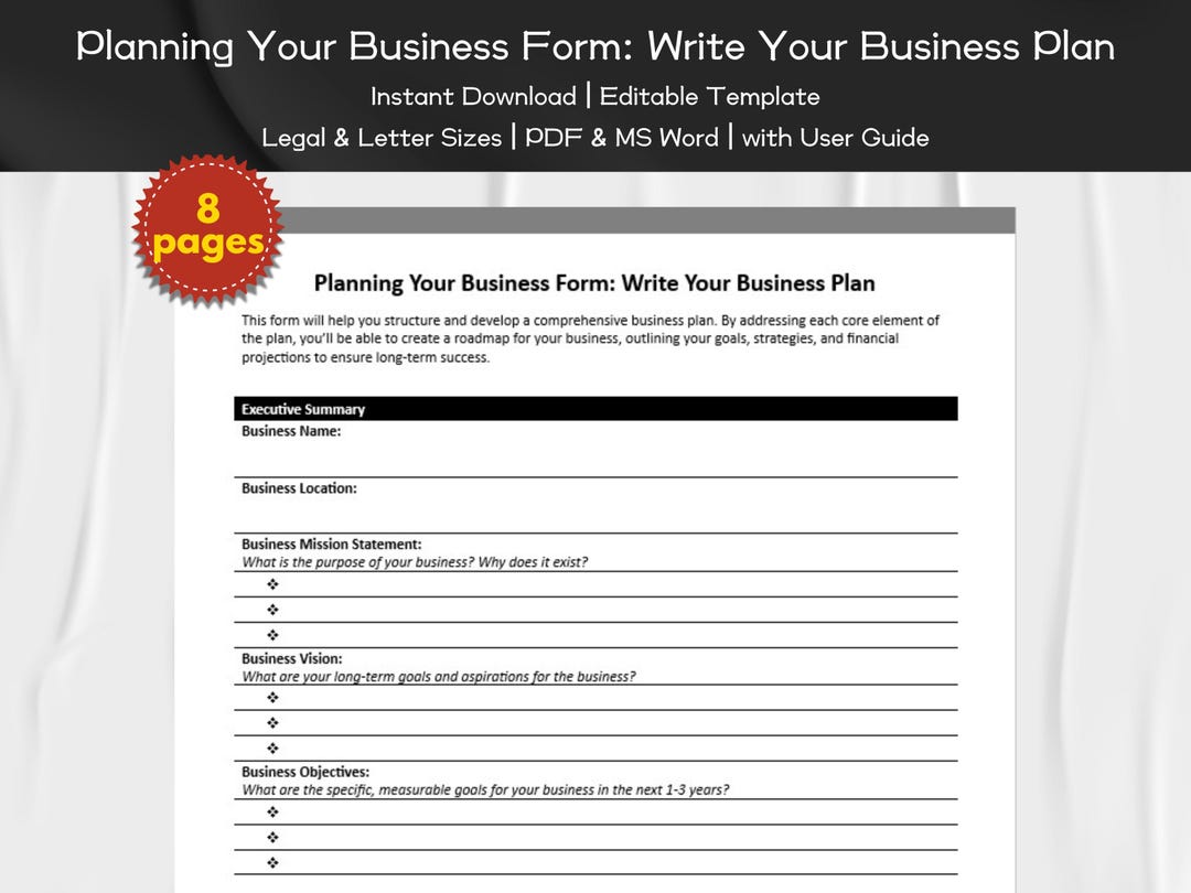 Planning Your Business Form Editable and Printable Template | Business ...