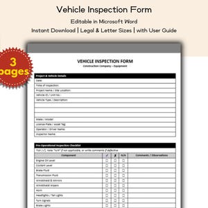 Formulario de inspección de vehículos para empresas constructoras: plantilla editable e imprimible, para equipos de logística, coordinadores de equipos y gerentes de proyecto.