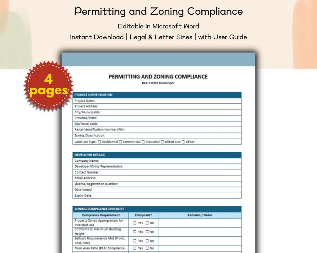 Major Project Permitting Matrix Example Permitting and Zoning Compliance Real Estate Developer Editable and ...