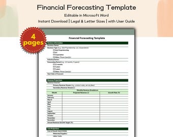 Financial Forecasting Template – Editable and Printable Tool for Projecting Business Revenue, Expenses, and Cash Flow Trends