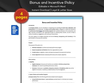 Bonus And Incentive Policy Editable Template | Human Resource Policies | Compensation & Benefits | MS Word | Employee Management | HR Tools