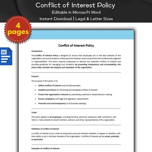 Conflict of Interest Policy Editable Template | Human Resource Policies | Code Of Conduct | Employee Management | HR Tools | Company Policy