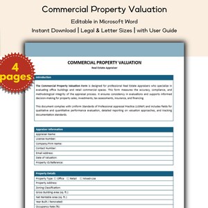 Modelo editável e imprimível para avaliação de imóveis comerciais, avaliadores imobiliários, especialistas em desenvolvimento de terrenos e avaliadores de propriedades rurais.