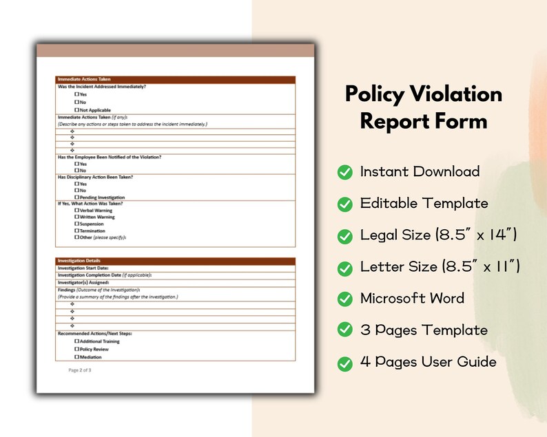 Policy Violation Report Form – Editable and Printable HR Template for ...