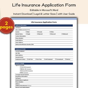Life Insurance Application Form | Editable and Printable Insurance Template for Employee Benefits Coverage | Apply for Life Coverage Easily