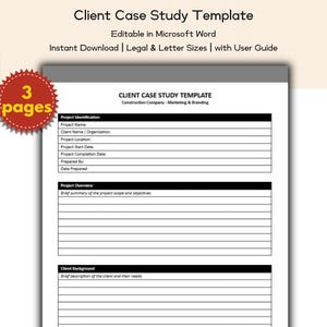 Construction Company Client Case Study Template Editable and Printable Template, Marketing & Branding, Business Development Team Admin Staff