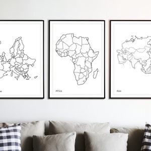 Mapa del mundo de los continentes para imprimir en estilo minimalista
