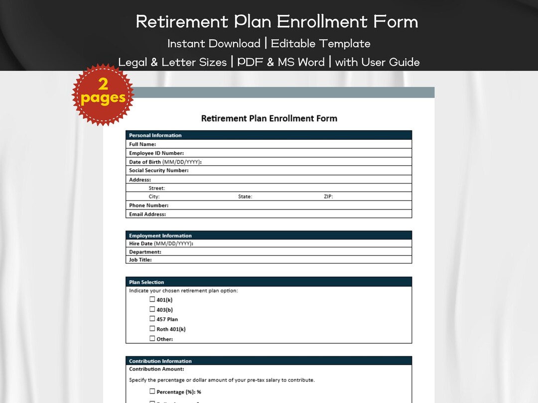 Retirement Plan Enrollment Form Editable and Printable Template ...