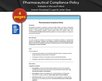 Plantilla editable de política de cumplimiento farmacéutico / Plantilla de política sanitaria y médica / Pautas para consultorios y clínicas médicas