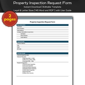 Property Inspection Request Form Editable and Printable Template | Real Estate Agents Marketing | Real Estate Home Listings | Real Estate