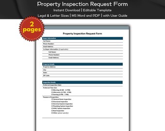 Formulário de solicitação de inspeção de propriedade Modelo editável e imprimível | Marketing de agentes imobiliários | Listagens de imóveis | Imóveis
