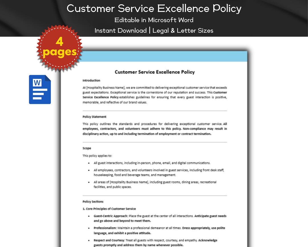 Customer Service Excellence Policy Editable Template | Travel and ...