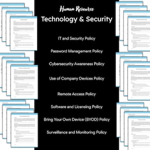 Bundle Human Resource Technology and Security Policies - 8 Editable Templates in MS Word, Hr Professional Consultant, Corporate HR Policy