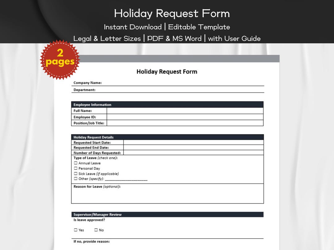 Holiday Request Form Editable And Printable Template Employee Holiday Request Form Editable And Printable Template Employee