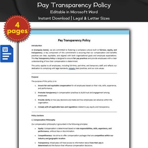 Pay Transparency Policy Editable Template | Human Resource Policies | Compensation & Benefits | Microsoft Word, Employee Management, HR Tool