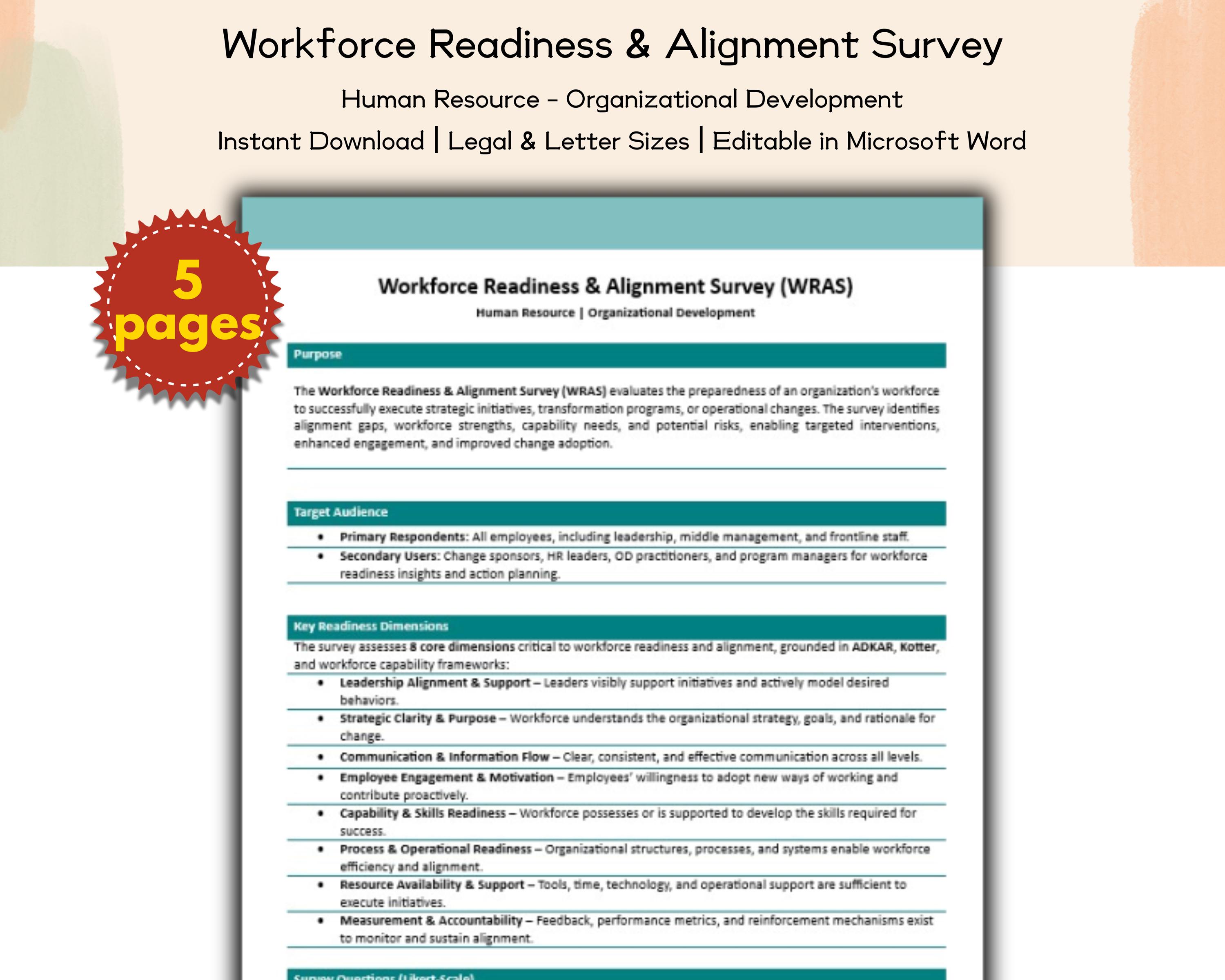 Workforce Readiness & Alignment Survey Editable and Printable Template ...