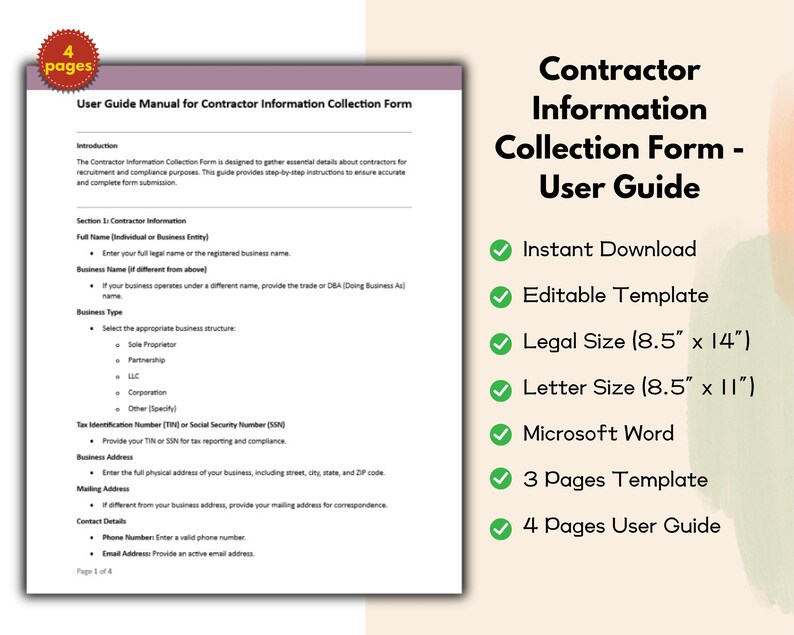 Contractor Information Collection Form Editable and Printable ...