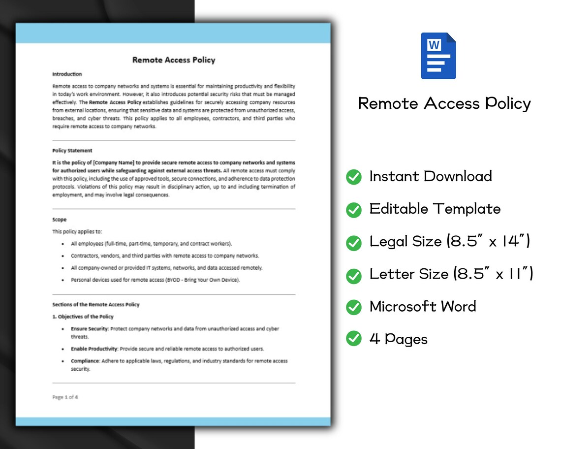 Remote Access Policy Editable Template Human Resource Policy