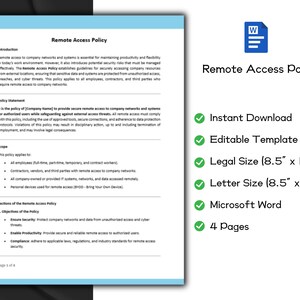 Remote Access Policy Editable Template | Human Resource Policy ...
