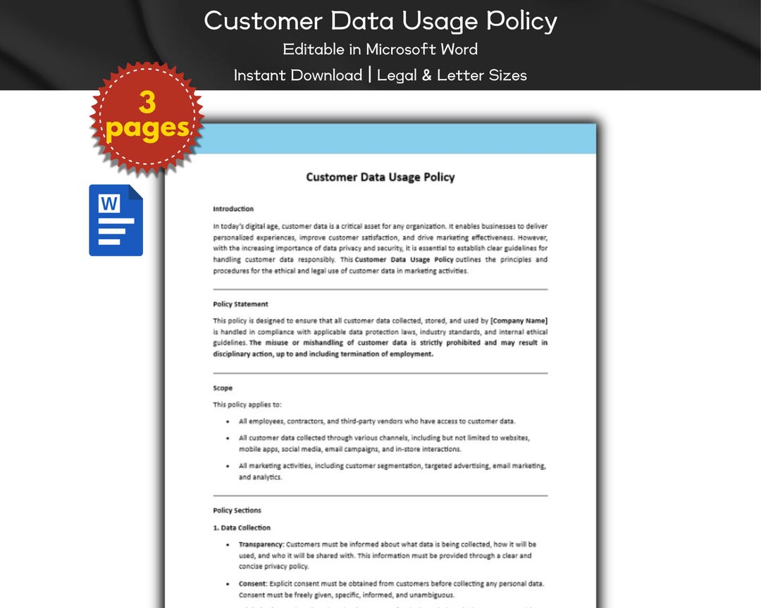 Customer Data Usage Policy Editable Template | Marketing and Sales ...
