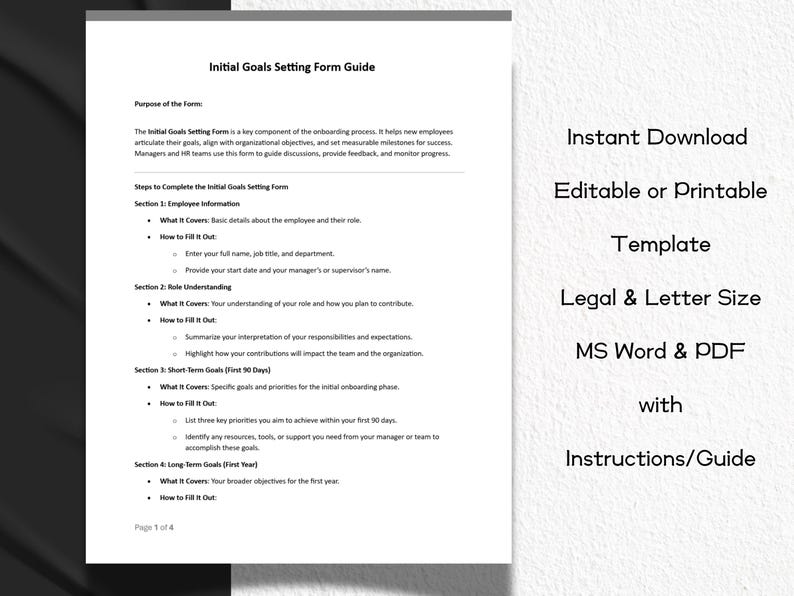 Employee Initial Goals Setting Form Editable and Printable Template ...