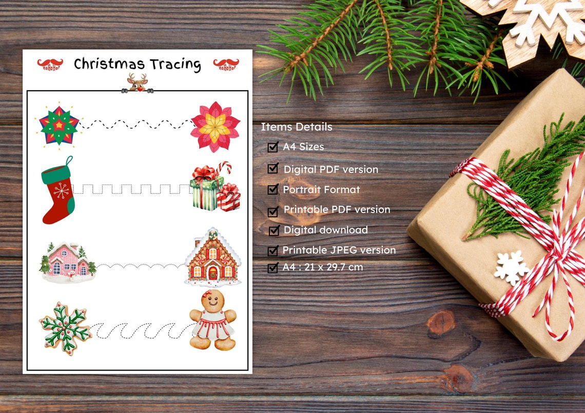 Christmas Ornaments Tracing Printable Worksheet, Christmas Worksheet