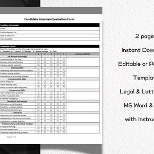 Candidate Interview Evaluation Form Editable and Printable Template ...