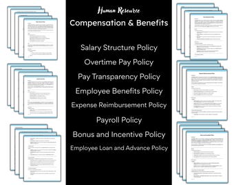 Bundle Human Resource Compensation and Benefits Policies - 8 Editable Templates in MS Word, HR Professionals and Consultants, Corporate HR