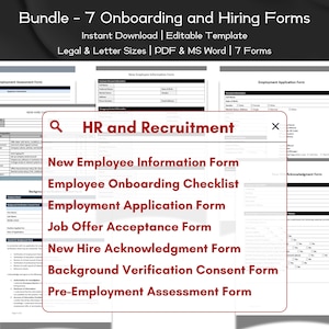 Bundle New Employee Onboarding and Hiring Forms Editable Template | Recruitment, HR Templates Form | Human Resource | HR Professionals