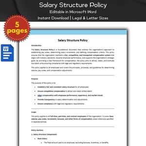 Salary Structure Policy Editable Template | Human Resource Policies | Compensation & Benefits | MS Word | Employee Management | HR Tools