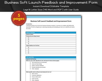 Business Soft Launch Feedback and Improvement Form Editable and Printable Template | Business and Entrepreneurship Strategy | Business Tools