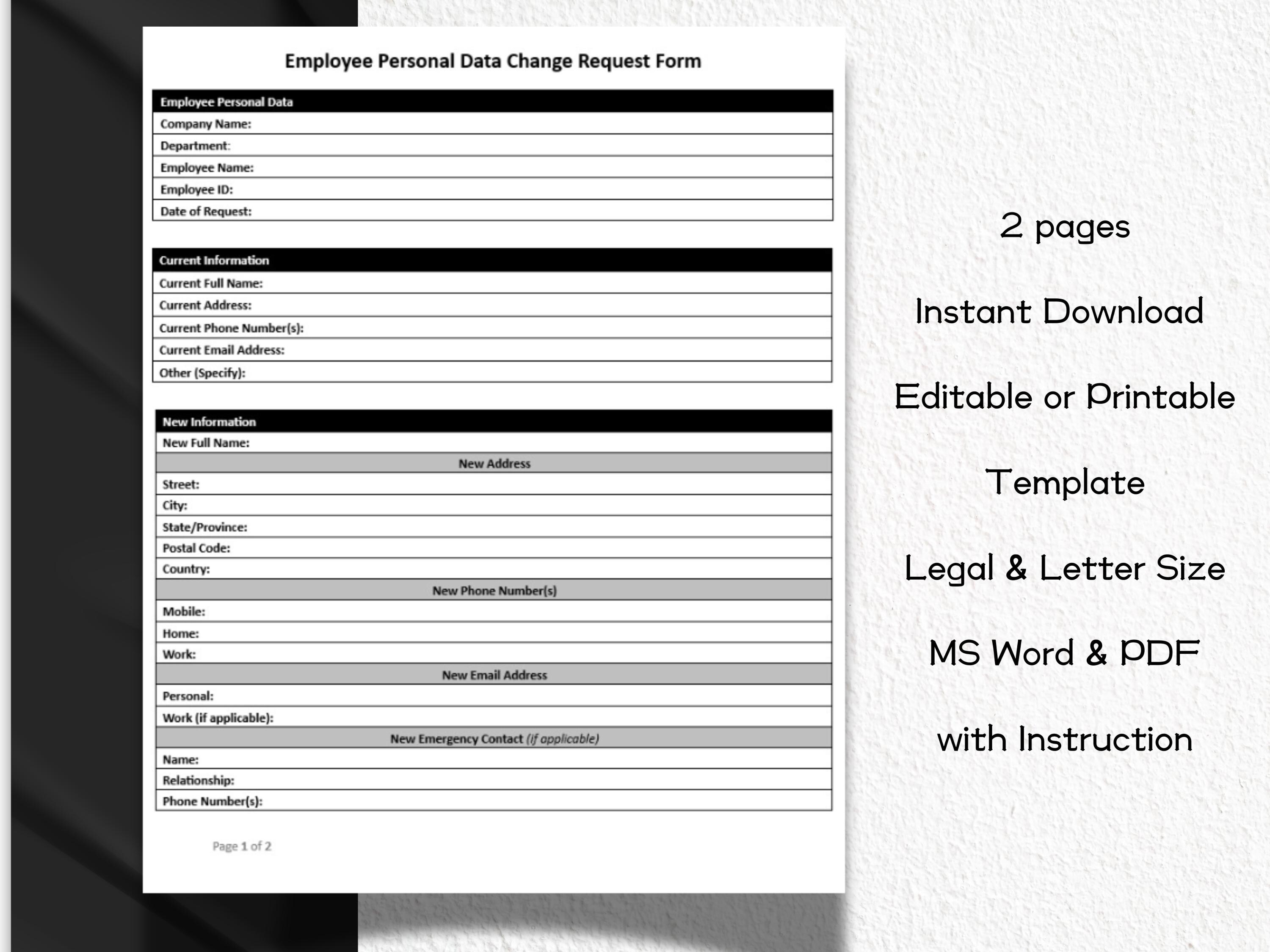 Employee Personal Data Change Request Form Editable and Printable ...
