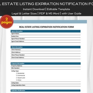Listing Expiration Notification Form Editable and Printable Template for Real Estate Agents | Real Estate, Property Listing, Agent Marketing