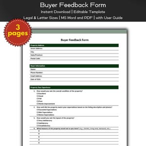 Buyer Feedback Form Editable and Printable Template | Real Estate Agents Marketing | Real Estate Home Listings | Real Estate Agents