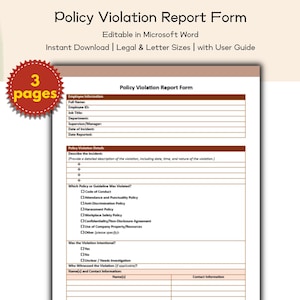 Policy Violation Report Form – Editable and Printable HR Template for ...