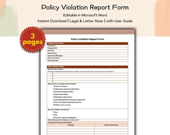 Policy Violation Report Form – Editable and Printable HR Template for Employee Misconduct and Compliance Reporting | Human Resource Forms