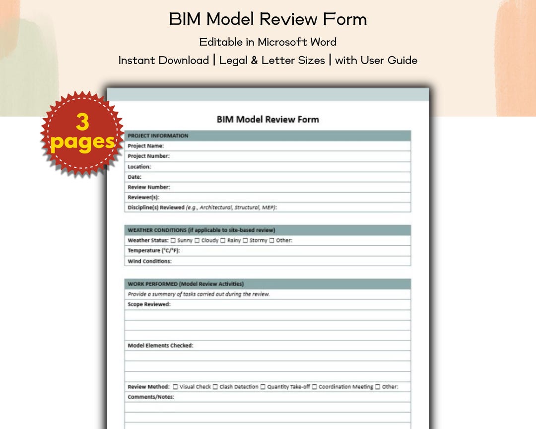 Construction Company BIM Model Review Form Editable and Printable ...