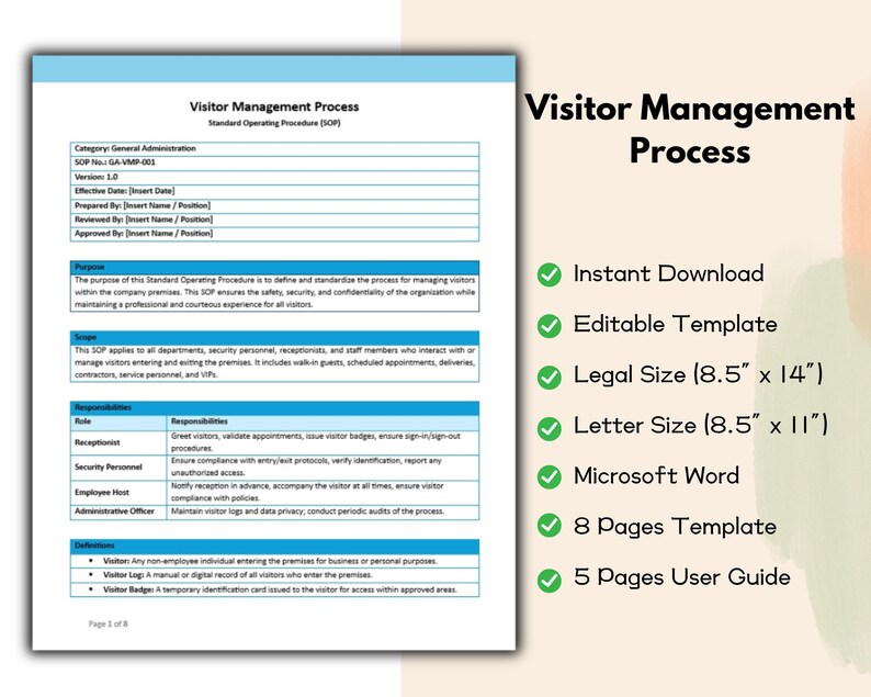 Visitor Management Process Standard Operating Procedure SOP Editable ...