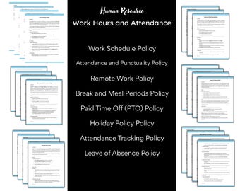 Bundle Human Resource  Work Hours and Attendance Policies - 8 Editable Templates in MS Word, HR Professionals and Consultants, Corporate HR