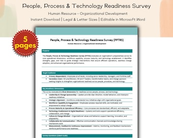 Questionário de Prontidão de Pessoas, Processos e Tecnologia - Modelo Editável e Imprimível, Desenvolvimento Organizacional, Ferramentas de Recursos Humanos, Liderança