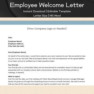 New Employee Welcome Letter Template Editable and Printable Template