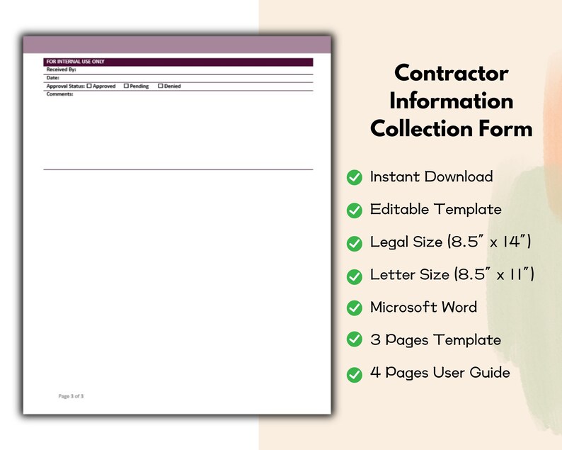 Contractor Information Collection Form Editable and Printable ...